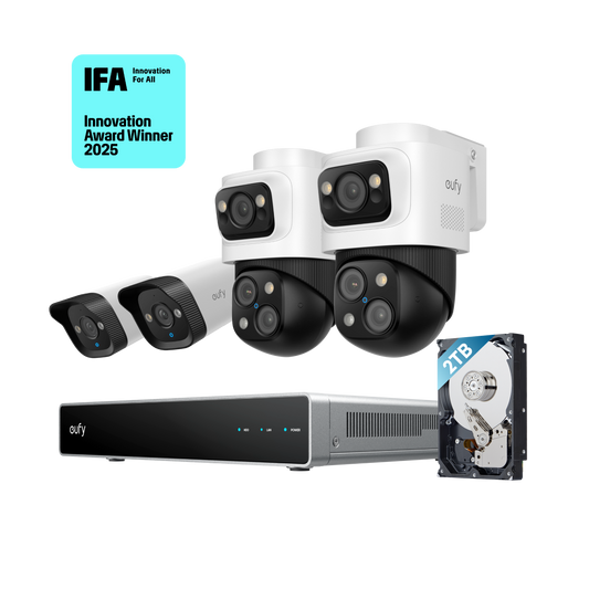 eufy NVR Security System S4 White (8 Channels NVR with 2 PoE Bullet-PTZ Cam and 2 PoE Bullet Cam)